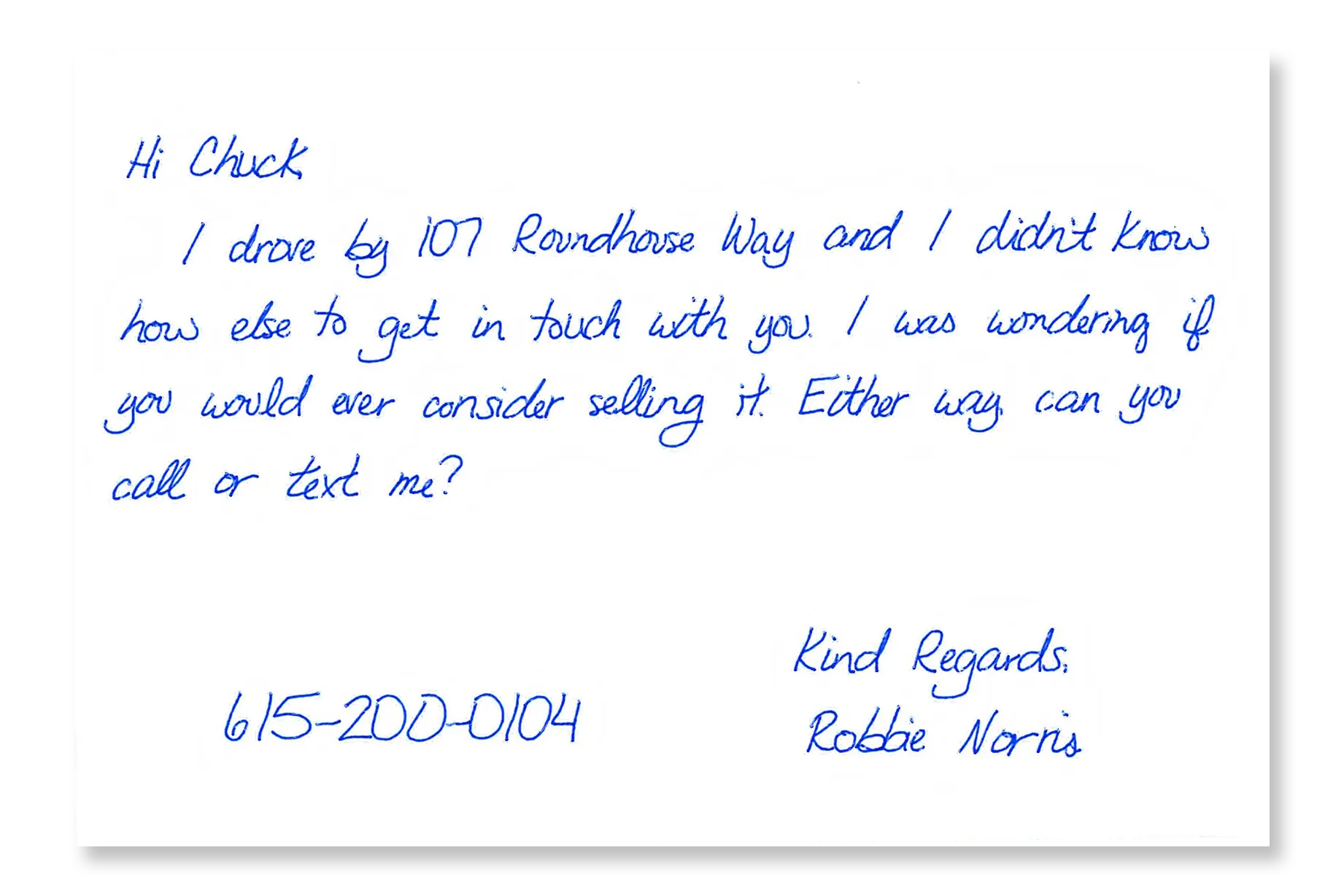 DoubleCard back — handwritten message side